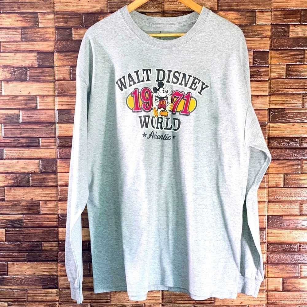 Vintage Authentic 1971 Walt Disney World Mickey Mouse Gray Long Sleeve Shirt Xl
